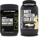 NutraBio Creatine Monohydraat, Unflavored, 300g en Wei Proteïne Isolaat, Alpine Vanille, Supplement Bundle - Spierenergie, Lean Spiergroei, Herstel, en kracht