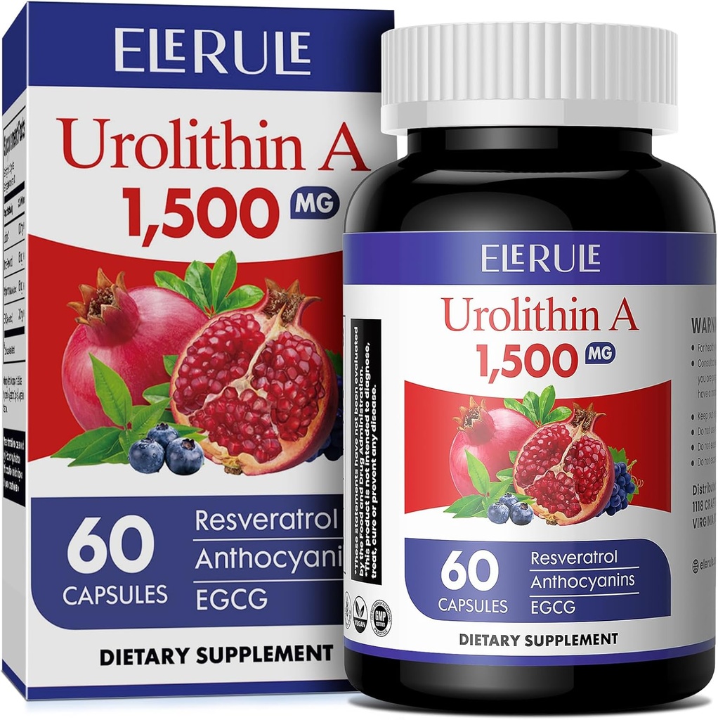 Urolithin A Supplement 1000 mg Plus Trans-Resveratrol, Anthocyanins, Green Tea,Promoting Healthy Aging,Supports Cellular and Energy for Men & Women, 60 Capsules-45