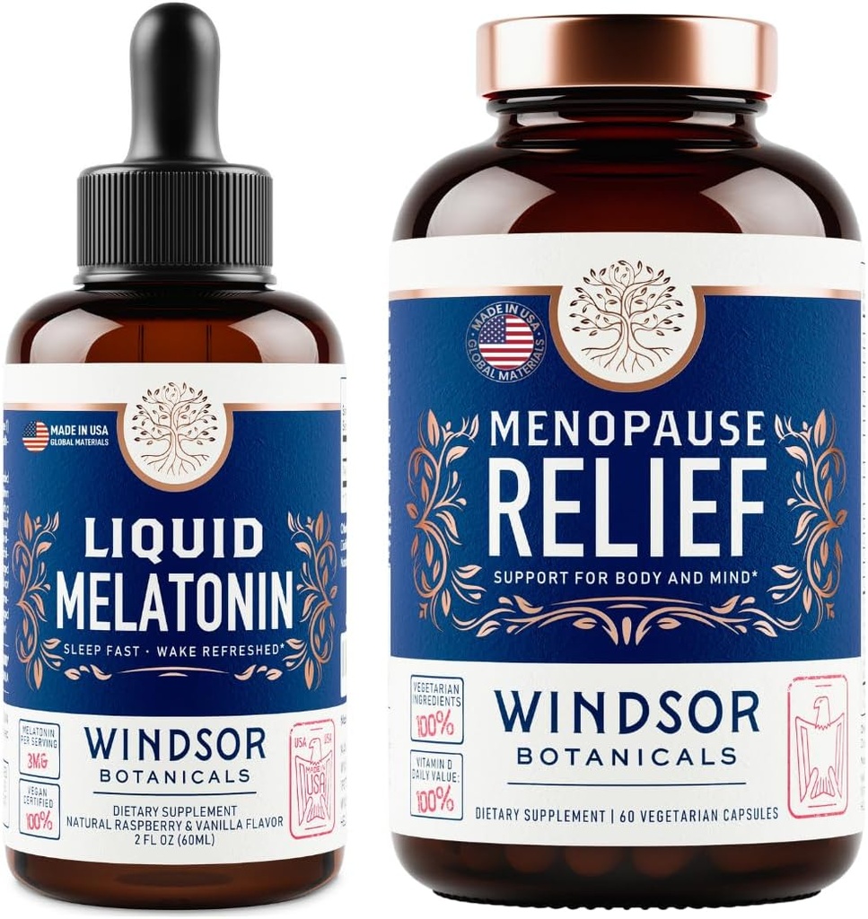 WINDSOR BOTANICS Menopauze Multivitamine en vloeibare Melatonine 3mg - Vrouwelijke gezondheid ondersteuning bundel