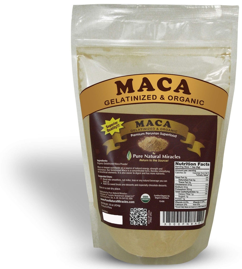 Organisch Gelatiniseerd Maca Root Powder (16 oz) - Peruaanse Adaptogene Superfood for Energy, Hormonal Balance & Endurance - Non-GMO, Vegan & Glutenvrije Herbal Booster for Men & Women