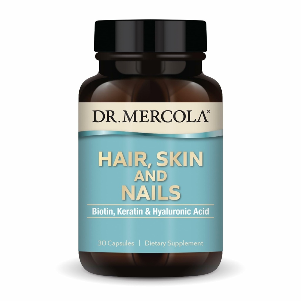 Dr. Mercola Hair, Skin and Nails - Biedt Biotine, Keratine en Hyaluronzuur - Premium Quality - Ondersteunt gezonde veroudering - Non-GMO, Glutenvrije & sojavrije - 30 capsules (30 porties)