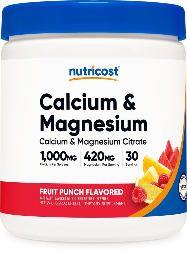 Nutricost Calcium Magnesium Poeder (Fruit Punch, 30 porties) - Bone Support, Non-GMO, Glutenvrij (van Calcium citraat en Magnesium citraat)