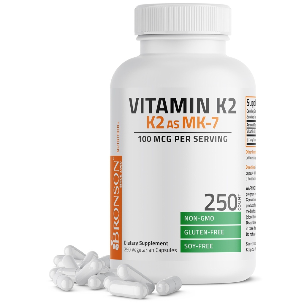 Bronson Vitamine K2 als MK-7 Menachinon 100 mcg Non-GMO, 250 Capsules