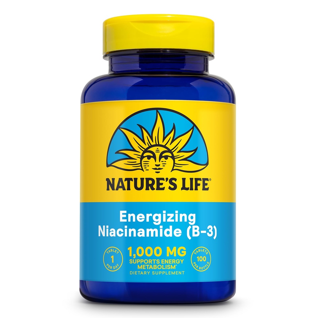 Het leven van de natuur Energizing Niacinamide, Vitamine B3 1000mg - Hoge Potentie, Geen Flush Niacin Supplement - Zenuwfunctie, Energie en Metabolisme Ondersteuning - 60 dagen garantie - 100 porties, 100 tabletten