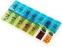 Wekelijkse pil Organisator Dispenser, 2 keer per dag, One-side Open pil Box 7 dagen Geneeskunde Planner voor Easy Filling, AM Pill Case voor Vitaminen, Medicatie, Supplementen, Visolie, Blauw + Groen