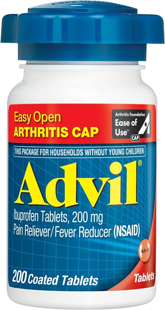 Advil (200 telling) Gemakkelijk Open Artritis Cap Pain Reliver/Fever Reducer Coated Tablet, 200mg Ibuprofen, Tijdelijke pijnverlichting