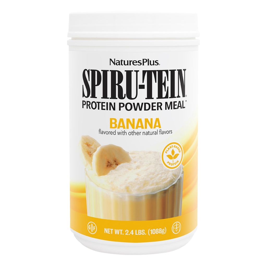 NaturesPlus SPIRU-TEIN Schudden - Banaansmaak - 2,4 lbs, Spirulina Proteïnepoeder - Plantenmaaltijdenvervanging, Vitaminen en Mineralen voor energie - Vegetarisch, Glutenvrij - 32 porties