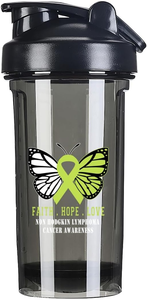 Butterfly Non Hodgkin lymfoom Cancer Awareness 18 Ounce Shaker Bottle Drink Mixer Leak-proof Pre Workout Proteïne Shakes Maaltijd Vervanging Shakes Flessen 500ML/18 Oz Black&-3&-3