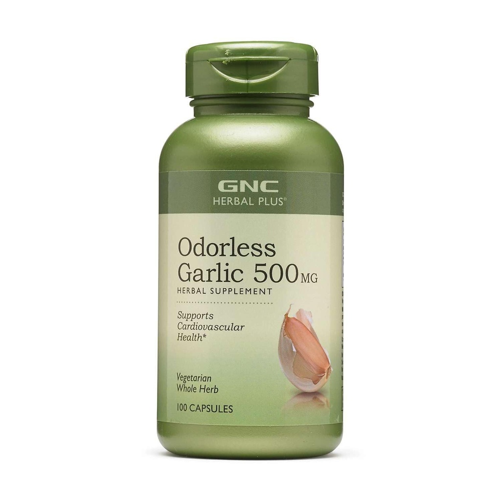 GNC Herbal Plus Odorless Knoflook 500mg supplement, vegetarisch, ondersteunt cardiovasculaire gezondheid, 100 porties
