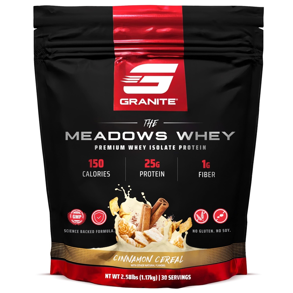 Graniet Supplementen De Meadows Wei Proteïne Isolaat Proteïne Poeder voor Lean Muscle met 150 Calorieën, 2g Fiber, 1g Suiker (30 Servers), Kaneel Graansmaak