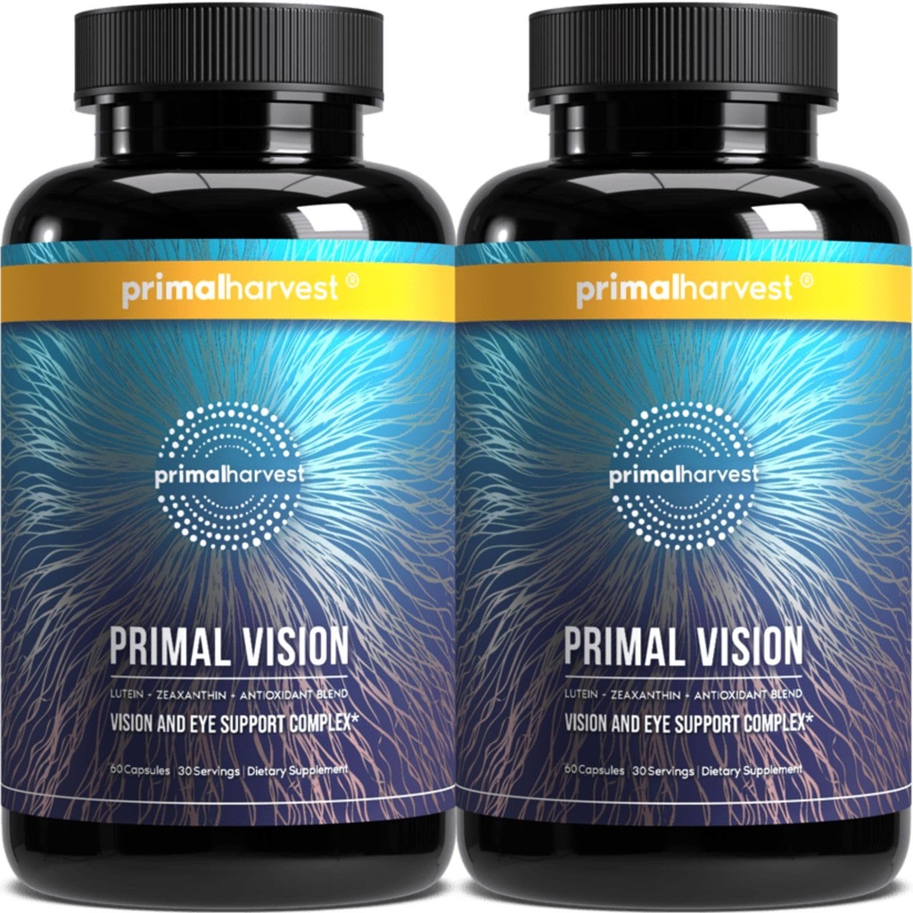 Primal Oogst Primal Visie met Luteïne, Zeaxanthine, Vitamine A en Zink voor Eye Health, Blauw Licht Ondersteuning en visuele helderheid 2 Pack