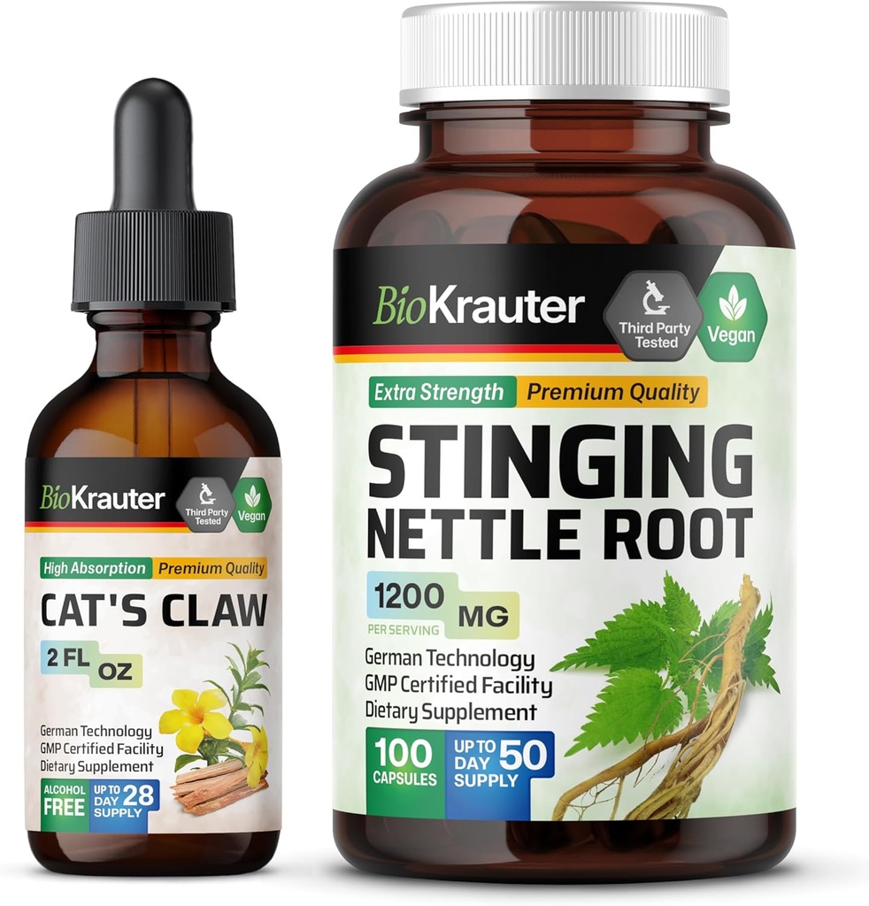 BIO KRAUTER Kattenklauw Tinctuur 2 Fl. Oz. & Stingnetel 100 Capsules