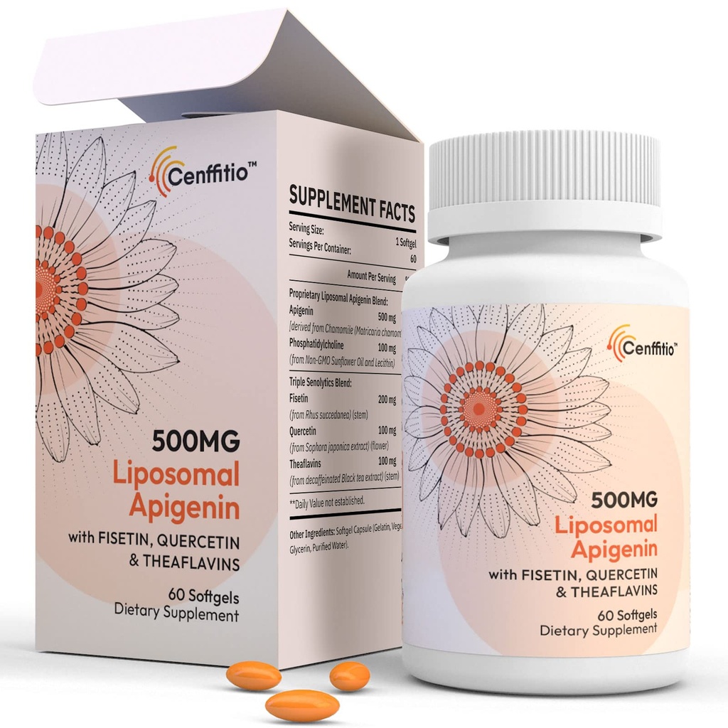 Liposomale apigenine 500 mg Softgels - Optimaal Apigeninesupplement met Fisetine, Quercetine en Theaflavins (60 tellingen (verpakking 1))
