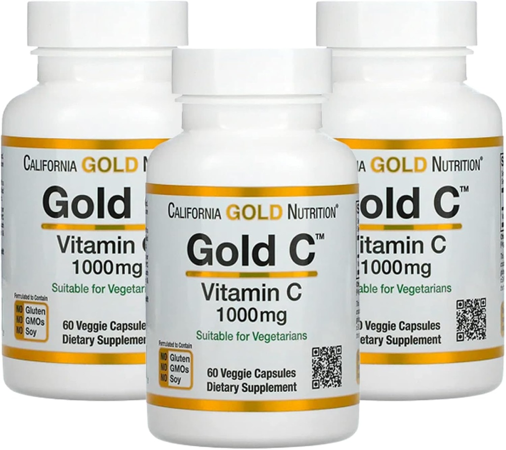 Gold C by California Gold Nutrition - USP Grade Vitamine C Supplement - Immune Support & Seizoengebonden Wellness - Vegetarisch vriendelijk - Glutenvrij, Non-GMO - 1000 mg - 60 Veggie Capsules, 3 Pack