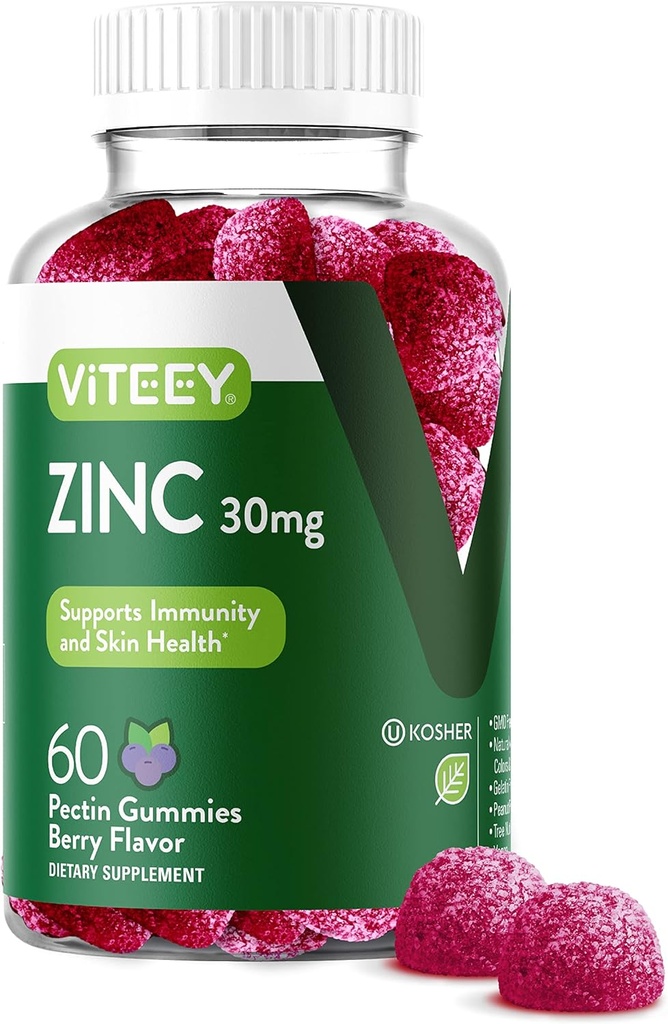 Viteey Zinc Gummies for Women and Men - Immune Support Supplement - 30mg - Vegan, Gelatin Free, Non GMO - 60 Count
