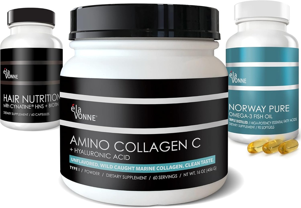 Marine Collageen + Hair Vitaminen + Omega-3 Visolie - Schoonheid Voeding Trifecta bundel - Huid, nagels, gewrichten, Veroudering Nutraceuticals
