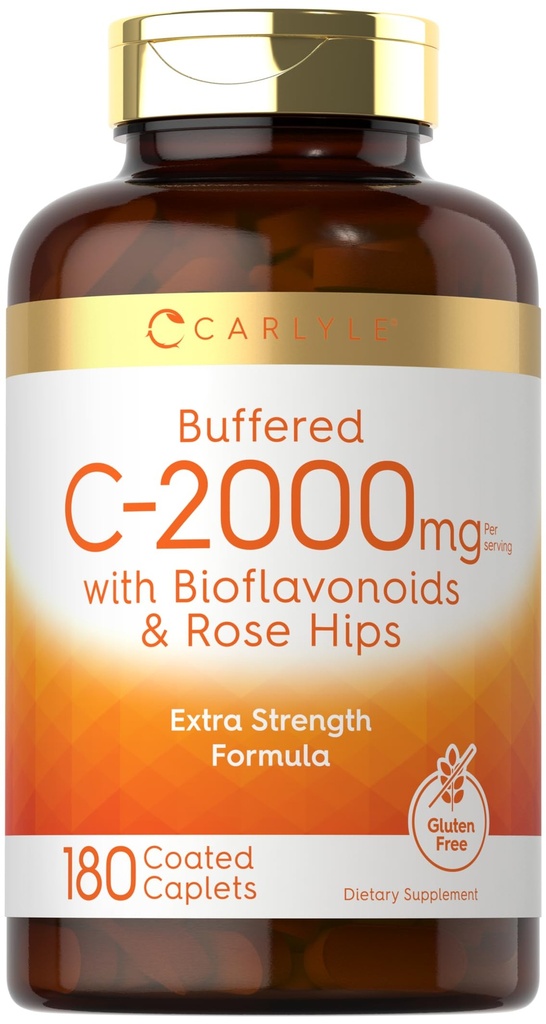 Carlyle Buffered Vitamine C 2000mg 180 Caplets met Bioflavonoïden en Rose HIPS 