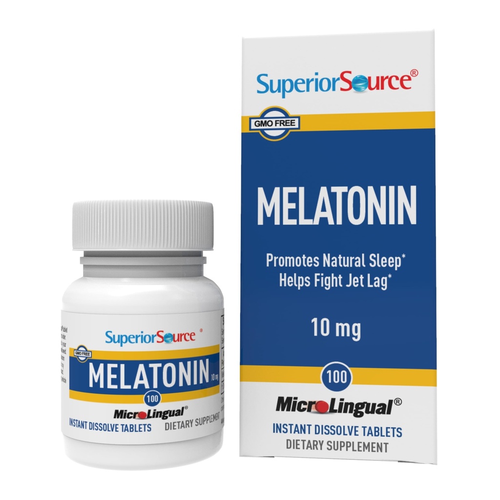 Superior Bron Melatonine 10 mg - Gezonde Slaap Ondersteuning Supplement voor volwassenen - Melatonine Formule met kamille Aids Ontspannen & rustgevende Slaap - 100 Sublingual Dissolving Tablets