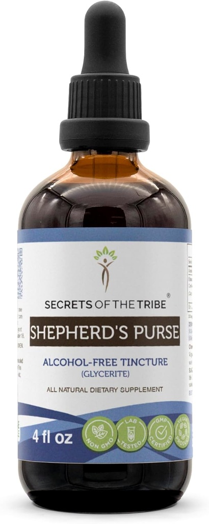 Geheimen van de stam Shepherd's Purse Alcohol-Free Liquid Extract, Shepherd's Purse (Capsella Bursa-Pastoris) Gedroogde Herb Tinctuur Supplement (4 FL OZ)