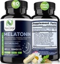 Necstar Melatonine 10mg, slaaphulp voor volwassenen, extra kracht met Ashwagandha, Magnesium, L-Theanine, GABA, citroenbalsem en kamille slaapondersteuning Supplement, Vegan, Non-GMO, Glutenvrije, 60 capsules