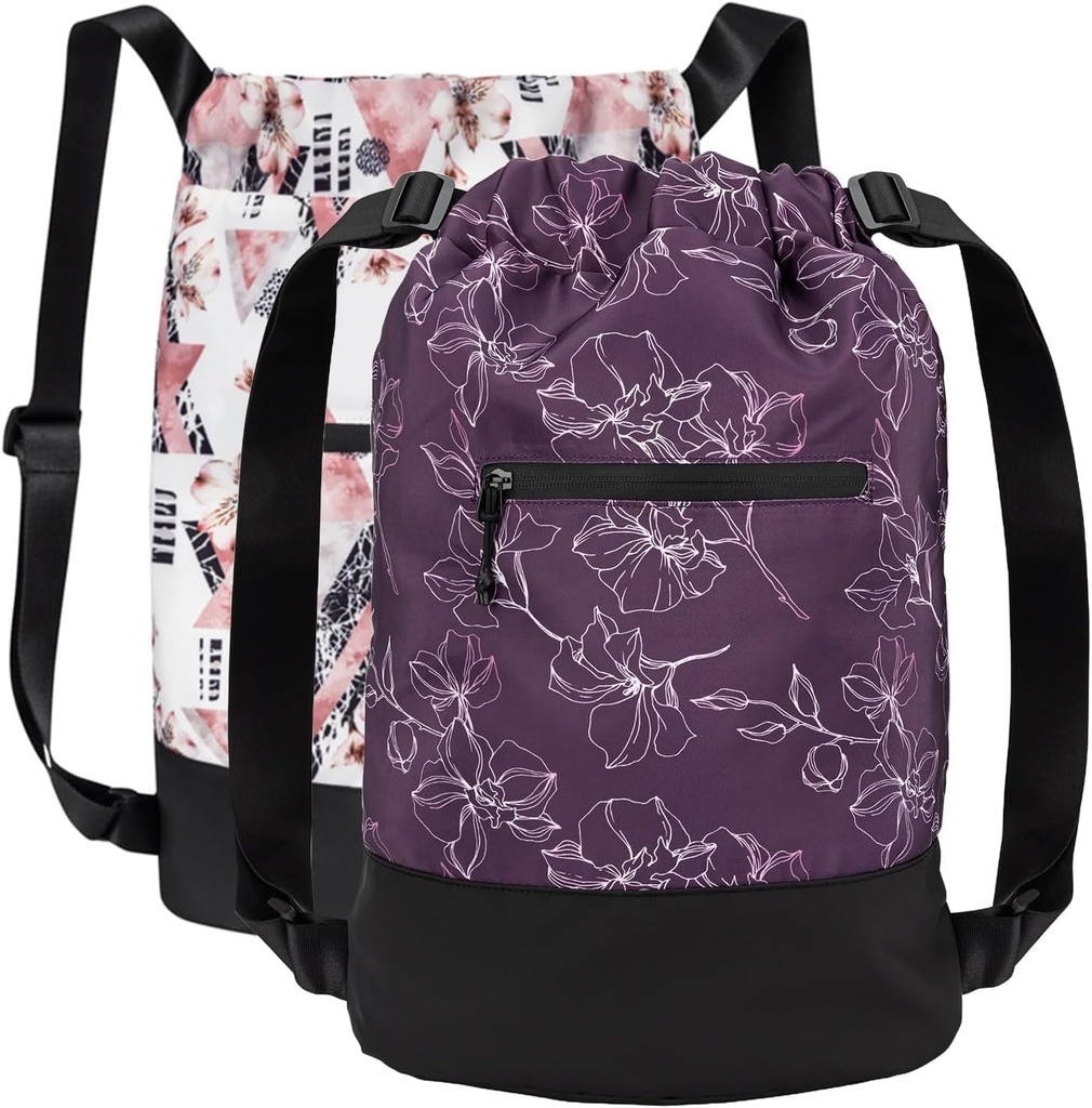 [2-Pack] Flex Cinch koord Gym Bag voor vrouwen met grafische ontwerpen 