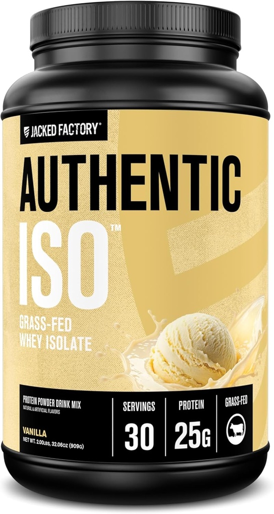 Gejackte fabriek Authentieke ISO Wei Protein Isolaatpoeder - Lage Carb, Niet-GMO Muscle Building Protein w/No Fillers, Post Workout Herstel - 30 Servers, Vanille
