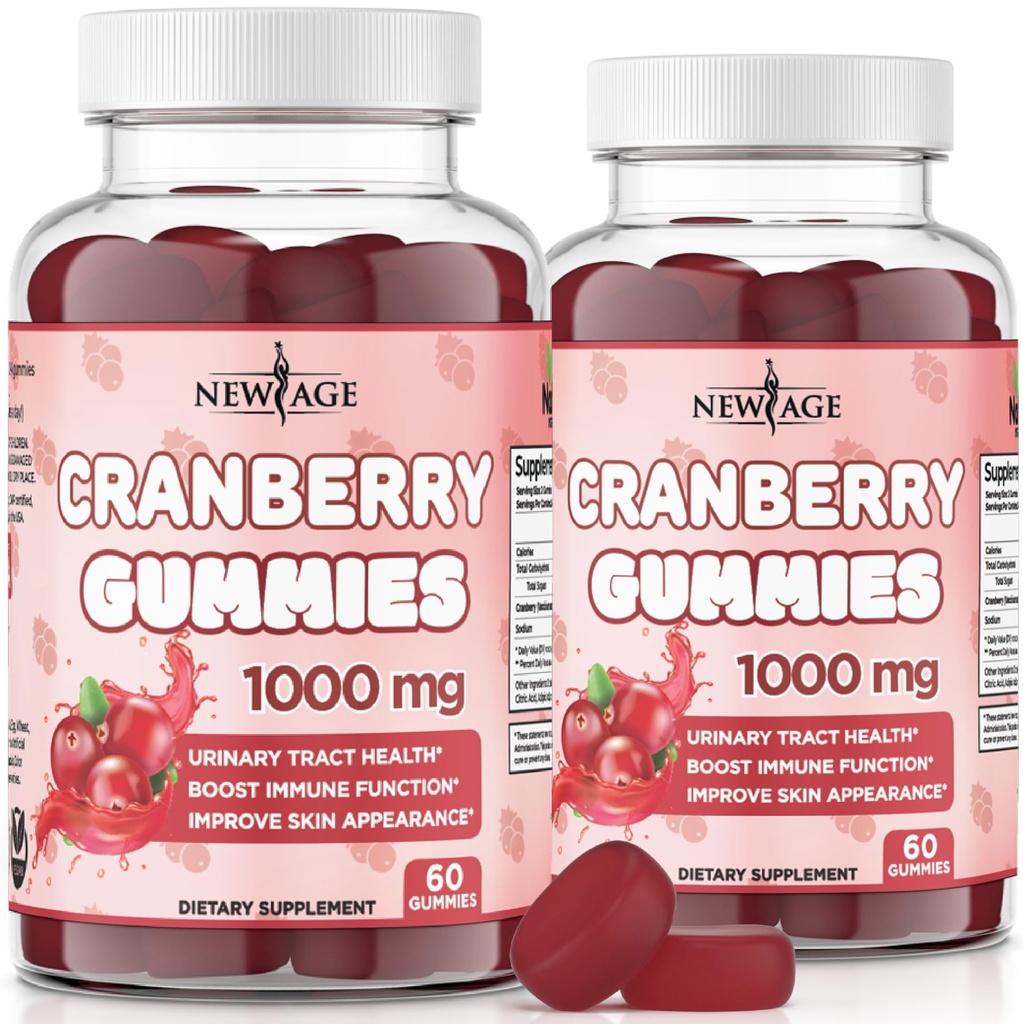 NIEUWE AGE Cranberry Gummies Urine Tract Health Gummies 1000mg - Ondersteunt Bladder, Nier, UTI - Vegetarisch (Cranberry 120 Tel.)