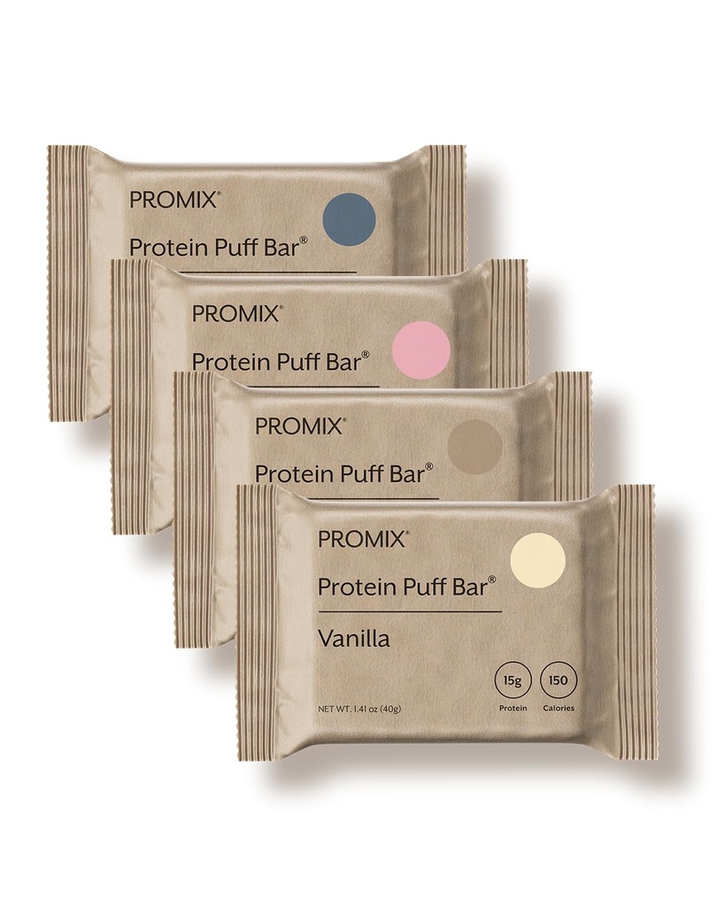 ProMix Nutrition Protein Puff Bars - Variety Pack - Vanille, chocolade, aardbeien, bosbessen - Marshmallow Crispy Treat - High Protein & Low Calorie - 12 Bars