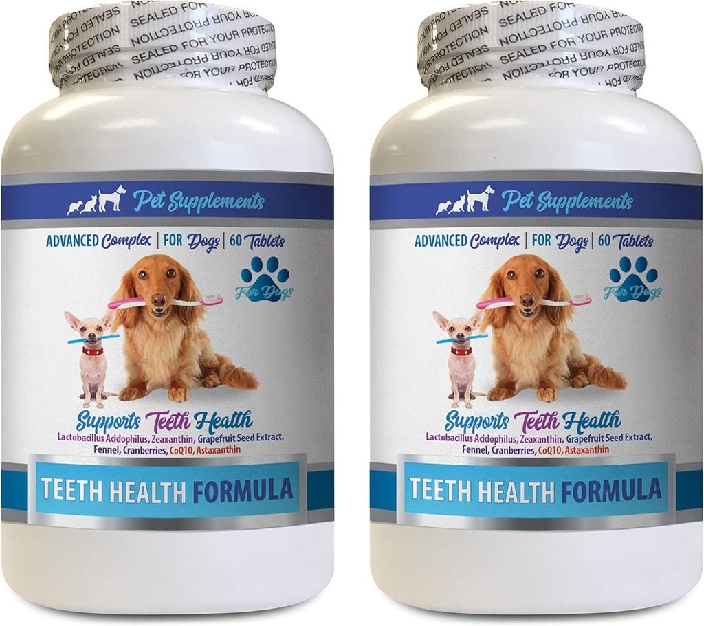 PET-supplementen & NUTRITION LLC Hondenbad ademremedie - Hondentanden Gezondheid Formule - Natuurlijke Gum Care - REMOVES Plaque Build Up - FRESTENS adem - Hondenvitamine additief - 2 flessen (120 Treats)