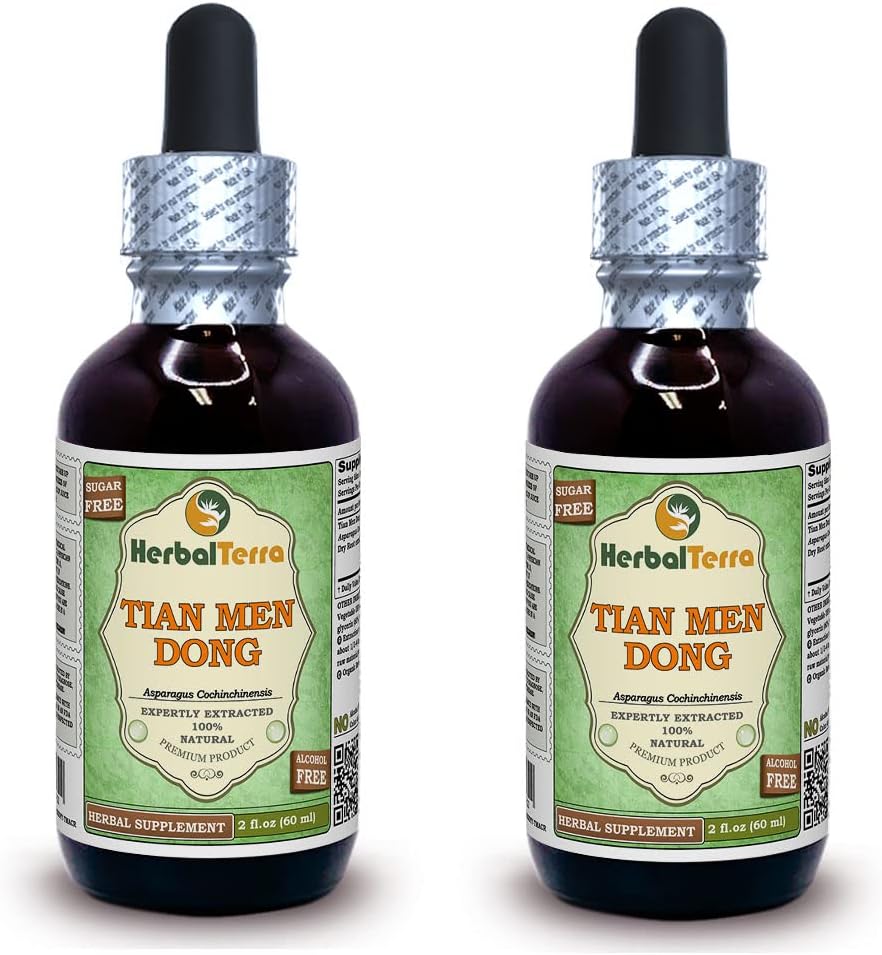 Tian Men Dong, Asperges (Asparagus Cochinchinensis) Glyceriet, gedroogd wortelpoeder Alcoholvrij vloeibaar extract (Grote naam: HerbalTerra, Trots Made in USA) 2x2 fl.oz (2x60 ml)