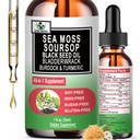 Sea Moss Black Seed Oil Soursop Liquid Drops with Bladderwrack Burdock Root Turmeric - Multiminerale & vitamines Superfood Drops Biologische Non-GMO voor Immune & Digestief & Cell Support Huidhaar