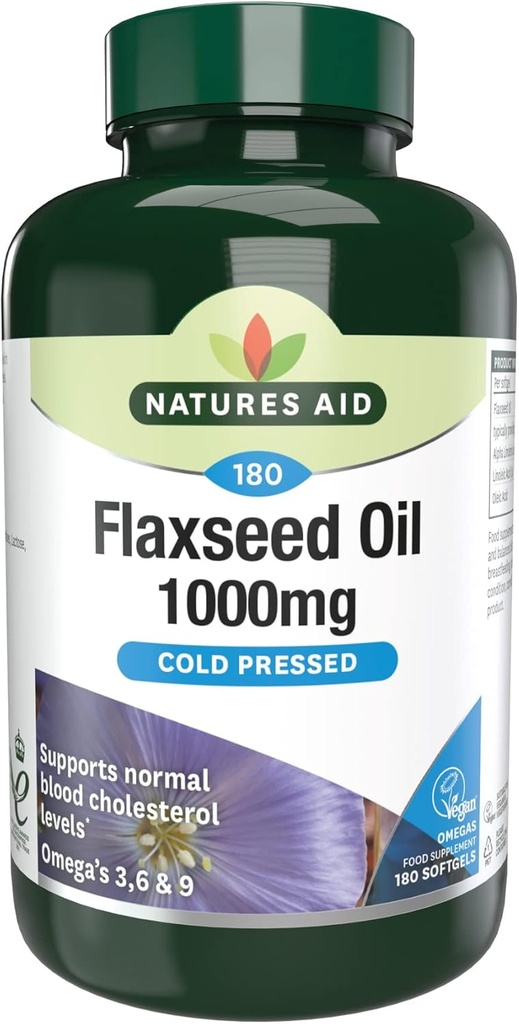 Natuur Steun Vlaszaadolie 1000mg Koudgeperst (Omega 3, 6 + 9) 180 doppen. Geschikt voor vegetariërs.