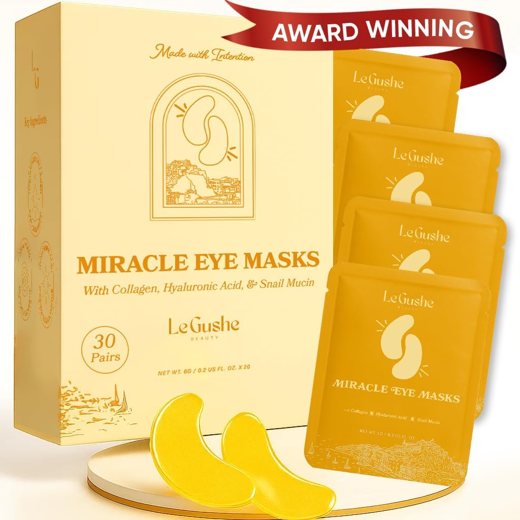 LE GUSHE Gold Under Eye Patches for Puffy Eyes and Dark Cirkels (30 Pairs) - Hydrating Collages Under Eye Maskers met Snail Mucin - Soothing Puffy Eyes Treatment for Women & Men - Bruidsmeisje Gifts