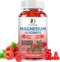 Suikervrij Magnesium Glycinate Gummies, 500mg Magnesium Glycinate met 200mg Magnesium Malate, Taurate, Oxide, COQ10, Vitamine B6 en D3, Slaap & Kalm Ondersteuning, 60 Raspberry Gummies