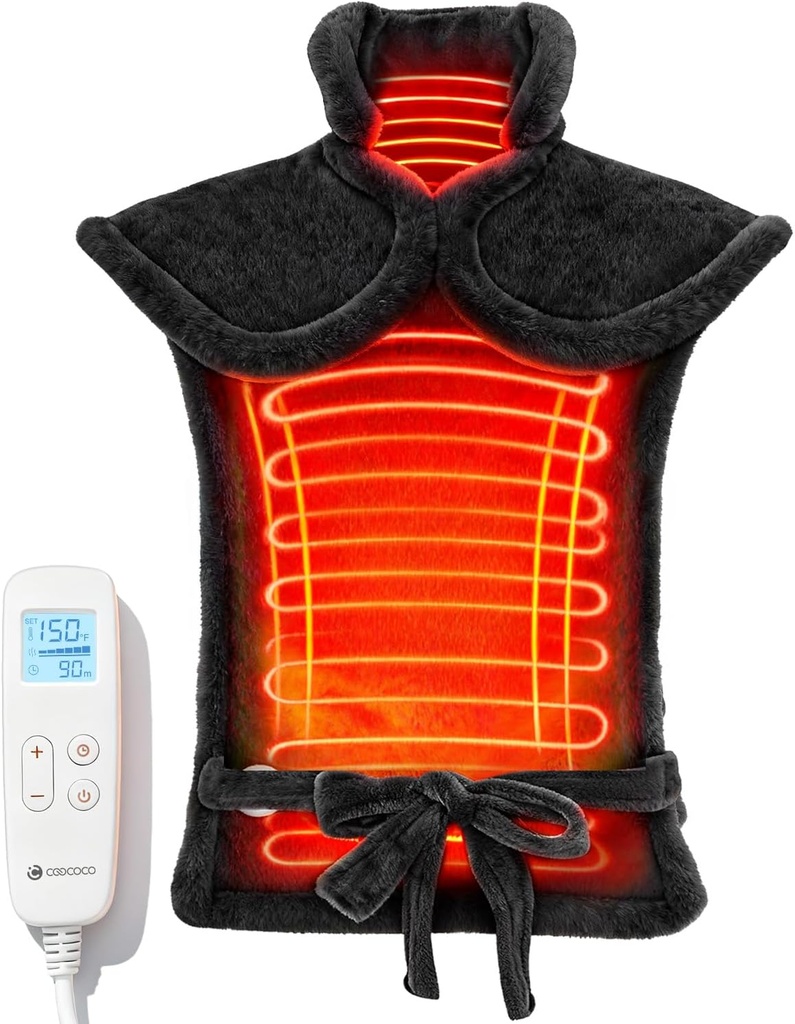 CooCoCo verwarmingskussen voor nek en schouders en terug, FSA in aanmerking komende warmtekussen voor rugpijn verlichting, Kerstcadeaus voor vrouwen mannen mama vader, 6 warmte instellingen 3 timers Auto-off, 24"x37," ETL gecertificeerd