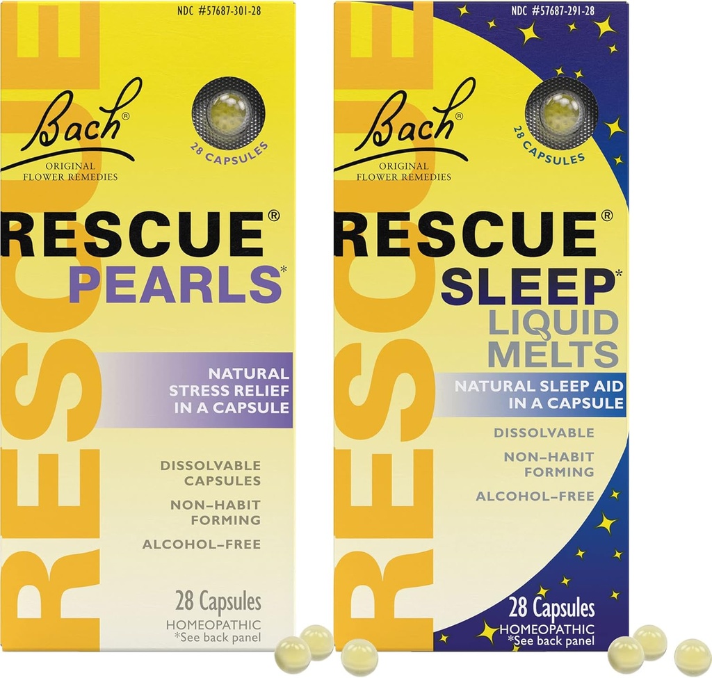 Stress & Slaapbundel, Bach RESCUE Parels, Natuurlijke Stress Relief [en] RESCUE Slaapvloeistof Melts, Natuurlijke Slaaphulp - 2-Pk, Homeopathische Bloem Essence