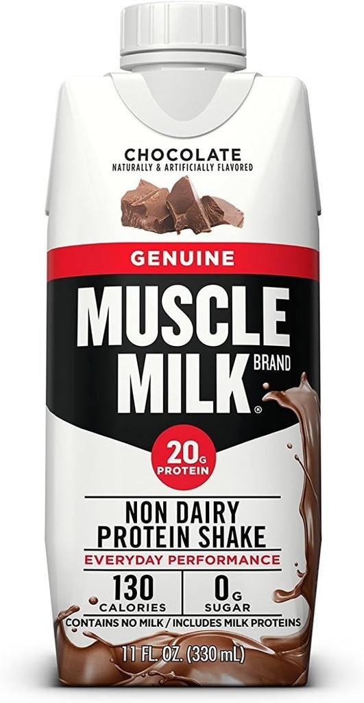 Muscle Milk Originele Proteïne Shake, Chocolate, 11 Fl Oz Karton, 12 Pack, 25g Proteïne, Zero Sugar, Calcium, Vitaminen A, C & D, 5g Fiber, Energizing Snack, Workout Herstel, Verpakking mei Vary
