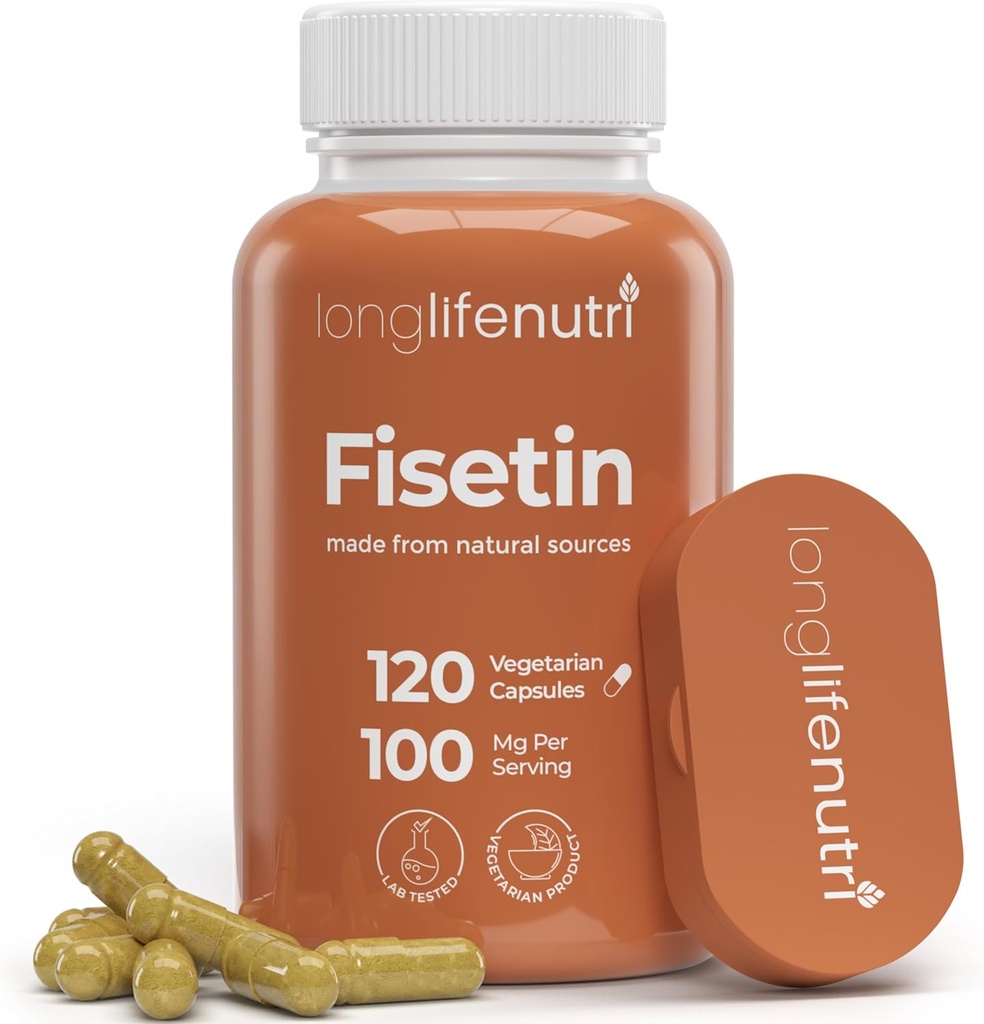 Fisetin 100mg - uit Rhus Succedanea Stem Extract, 120 Vegetarische Capsules, Senolytische Supplement voor Veroudering & Longevity, 4-maand levering, biologisch, GMP gecertificeerd, Made in USA