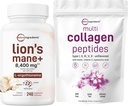 Micro Ingrediënten Multi Collageen Proteïne Poeder 16oz & Lions Mane Supplement 240 Veggie Capsules Bundle 2 Pack 