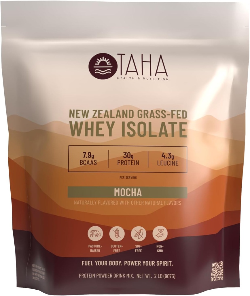 Taha Health & Nutrition Mocha Whey Protein Isolaatpoeder, 30g Proteïne, 7.9g BCAA's, 4.3g Leucine 