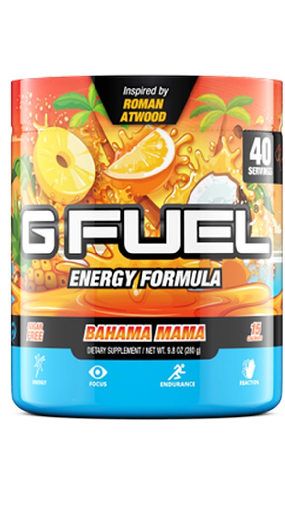 G Fuel Bahama Mama Energy Drink Powder, Pre Workout Caffeine Mix for Gaming, Sugar Free Focus Amino, Vitamin + Antioxidants, 9.9oz (Coconut & Pineapple, 40 Servings)