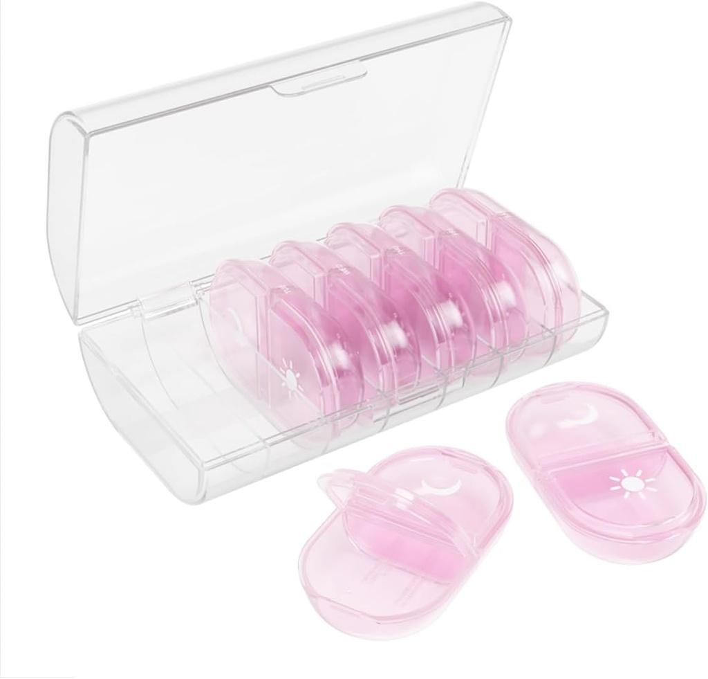 EZY DOSE Weekly (7-Day) Dagelijkse individuele AM/PM pil Organizer met Case, Portable Medication Dispenser, Travel-Friendly Duurzaam Pillen Container, 2X Dag Compartments voor Vitaminen en Supplementen, Roze