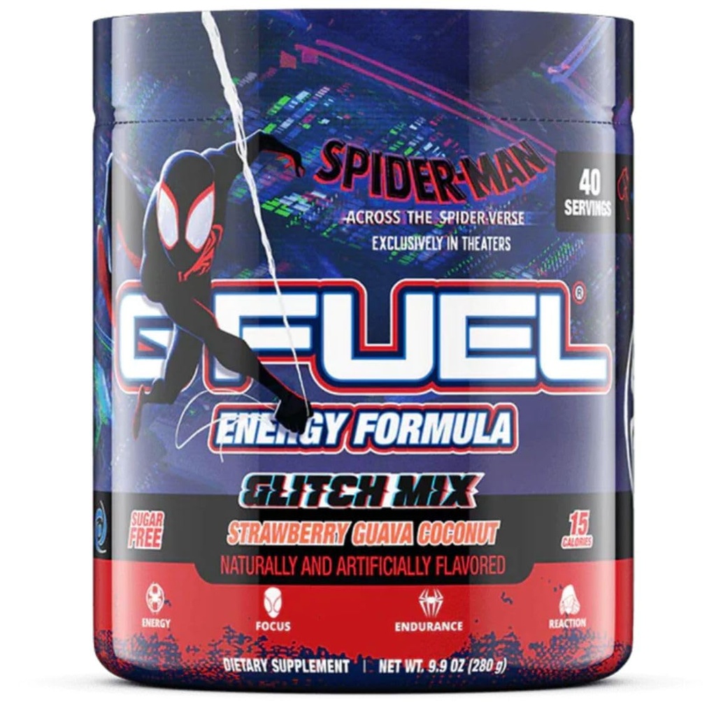 G Brandstof over de Spider-Verse energiedrank poeder, pre workout Cafeïne Mix voor Gaming, Focus Amino, Vitamine + Antioxidanten, 9.90oz (Strawberry Guava Coconut, 40 Servers)
