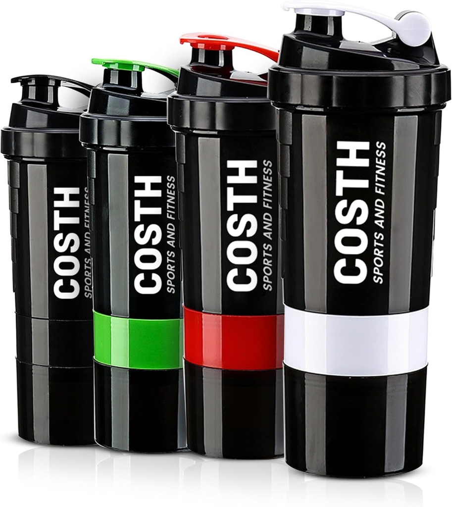 17 Oz Multi-Compartment Shaker Fles met 4-pack Set BPA-Free, Leakproof, Proteïne Mixer & Supplement opslag
