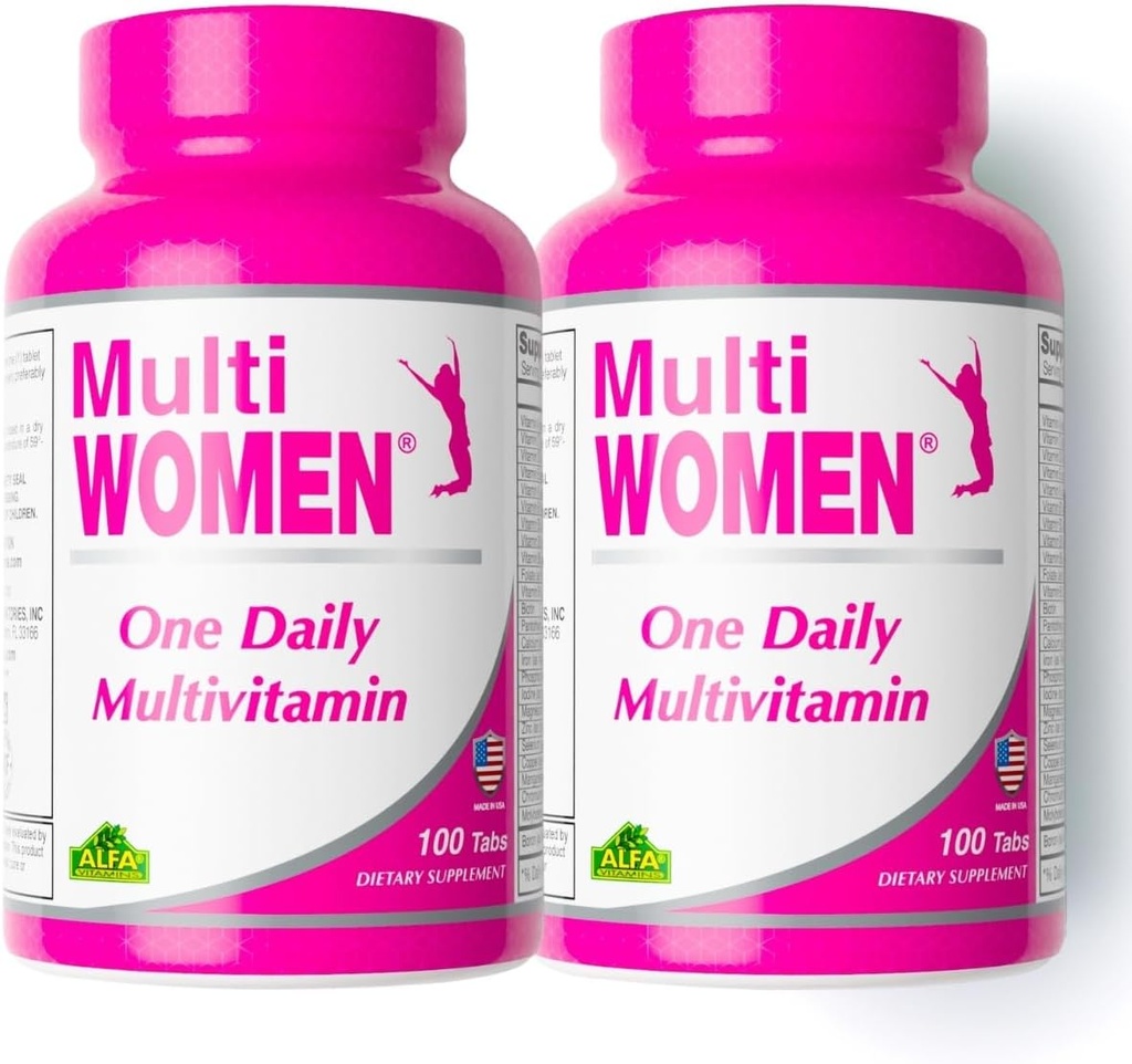 ALFA VITAMINS Multi Vrouwelijke Vitaminen Dieetsupplement met Essentiële Vitaminen & Mineralen voor Vrouwen - Aminozuren + Antioxidanten - 100 Tabletten (2 Pack)