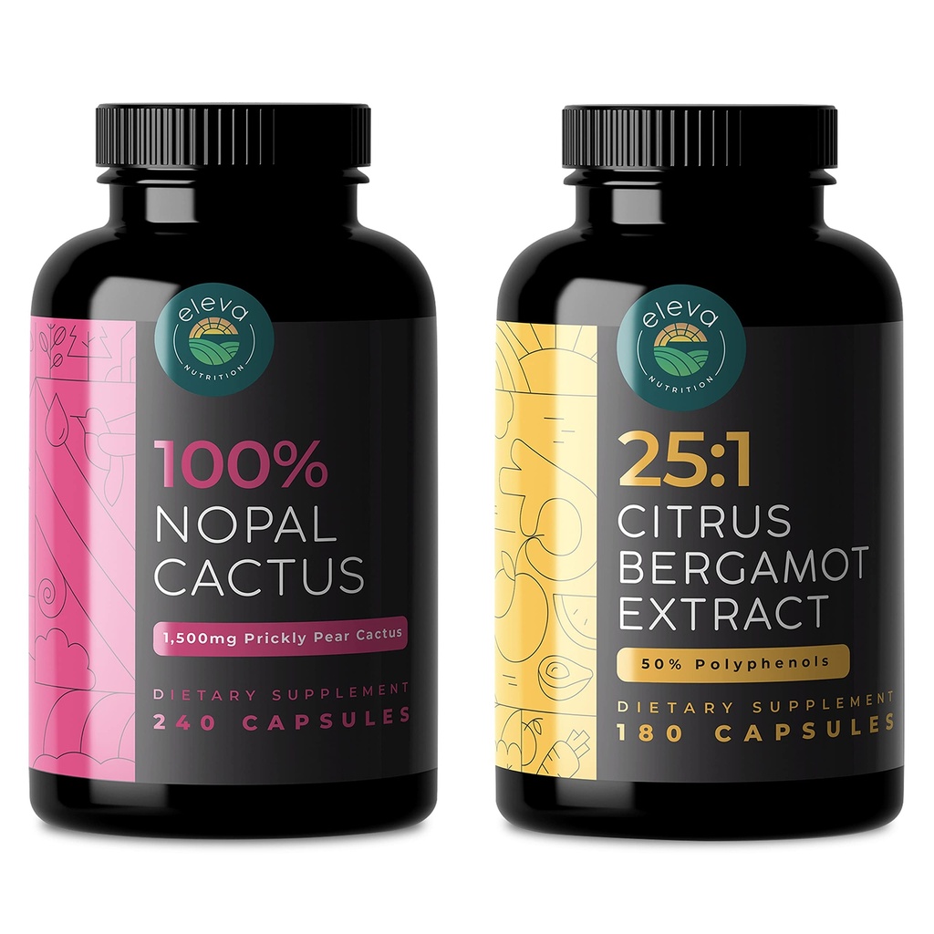 Citrus Bergamot & Nopal Cactus Bundle, 180 Capsules Citrus Bergamot, 240 Capsules Nopal Cactus, 1500 Mg Zon-Dried Prickly Pear Cactus met Black Pepper Extract, 1000 Mg Bergamot Extract