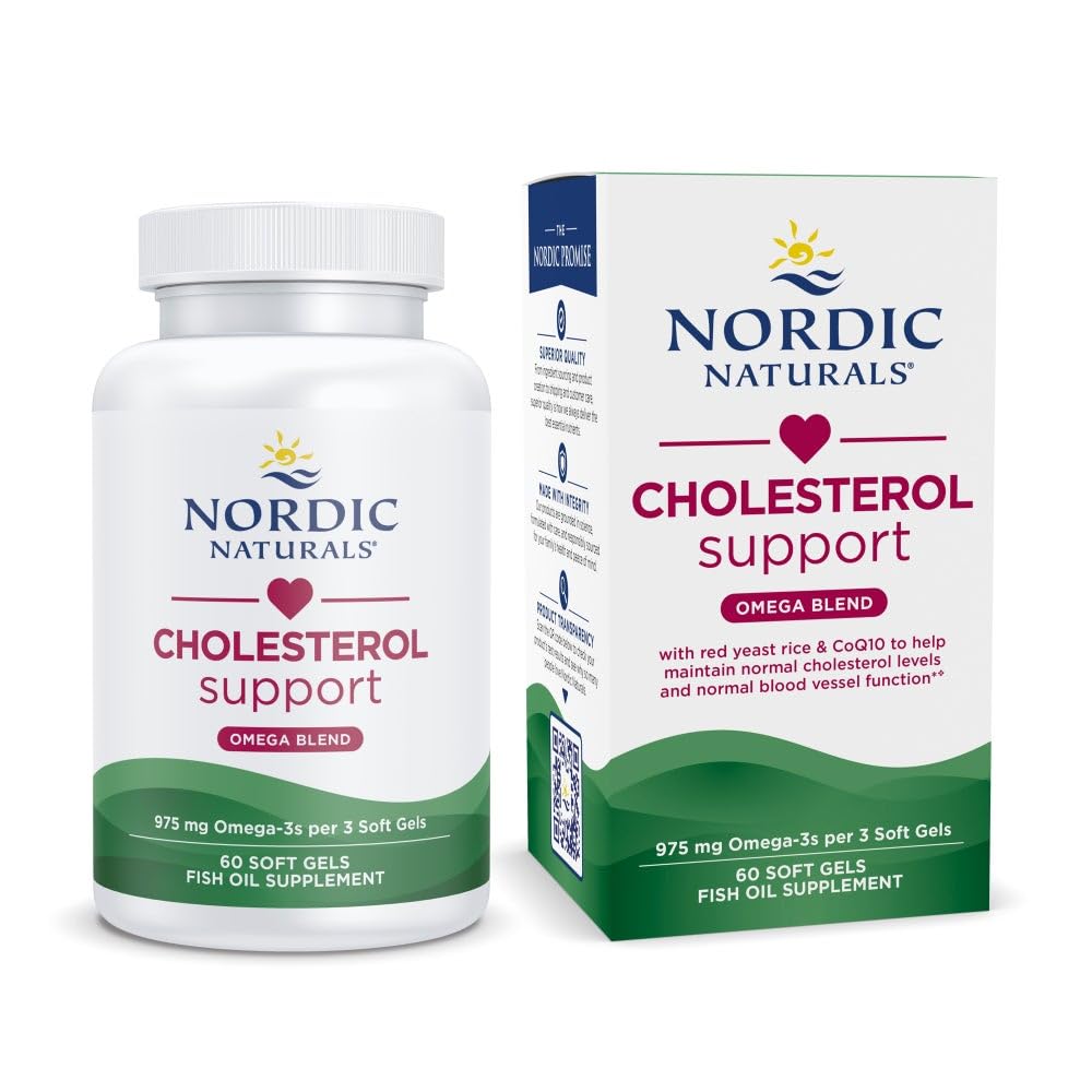 Nordic Naturals Cholesterol Support, Citroen - 60 Zachte Gels - 975 Omega-3 + Rode Gist Rijst & CoQ10 - Normale Cholesterol, Antioxidant Support - EPA & DHA - Non-GMO - 20 porties