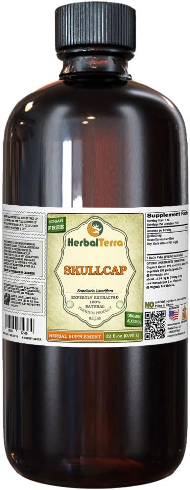 Skullcap (Scutellaria Lateriflora) Tincture, Organic Dried Herb Liquid Extract (Brand Name: HerbalTerra, Proudly Made in USA) 32 fl.oz (0.95 l)