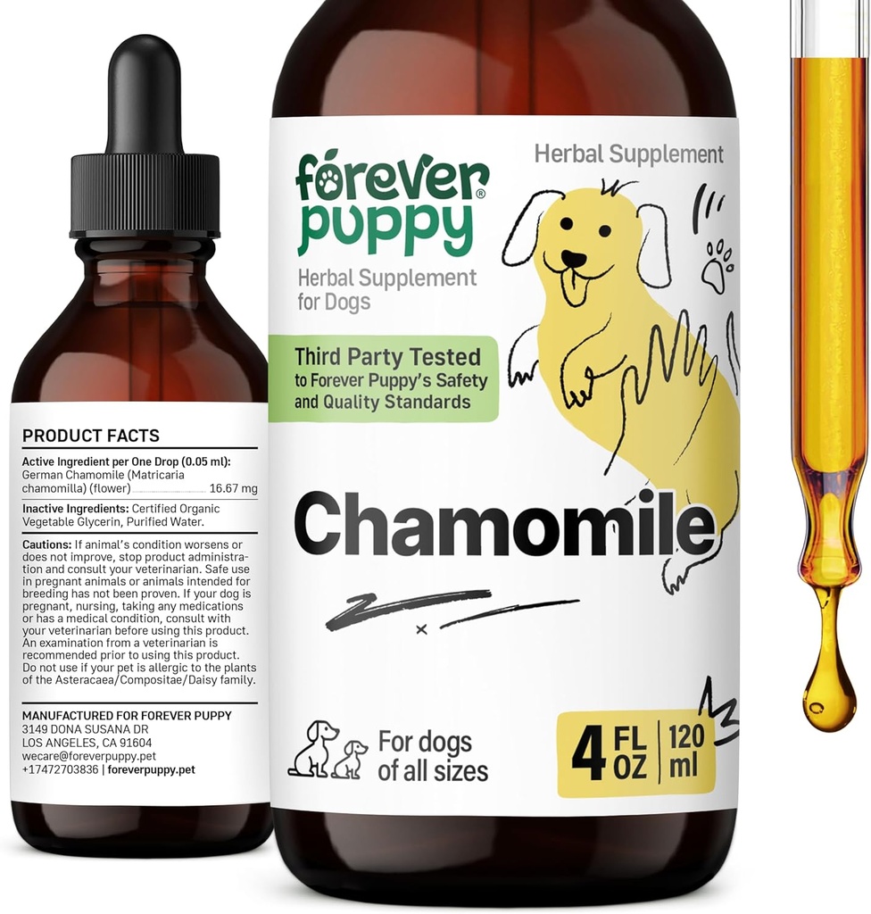 Forever Puppy Chamomile Tincture for Dogs - Chamomile Liquid Extract for Gas Relief & Gut Cleanse Support - Liquid Digestive Health Supplement for Dogs of All Breeds & Sizes - 4 oz