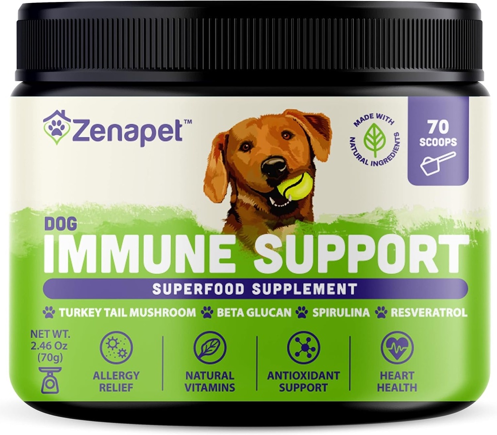 ZENAPET Immune Support Premium Powder Topper, Turkije Tail, Spirulina & Beta-Glucan, Ondersteunt een gezond immuunsysteem & spijsvertering, Human-Grade, Made in USA